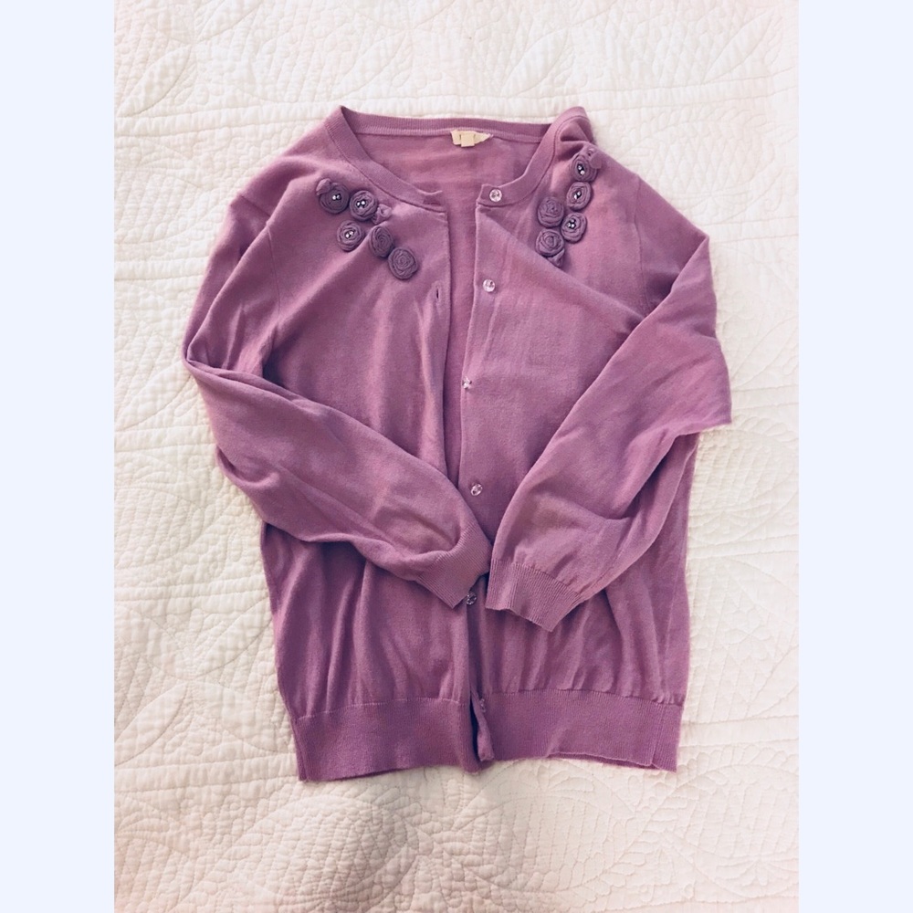 J. Crew Lilac Cardigan with Floral Design